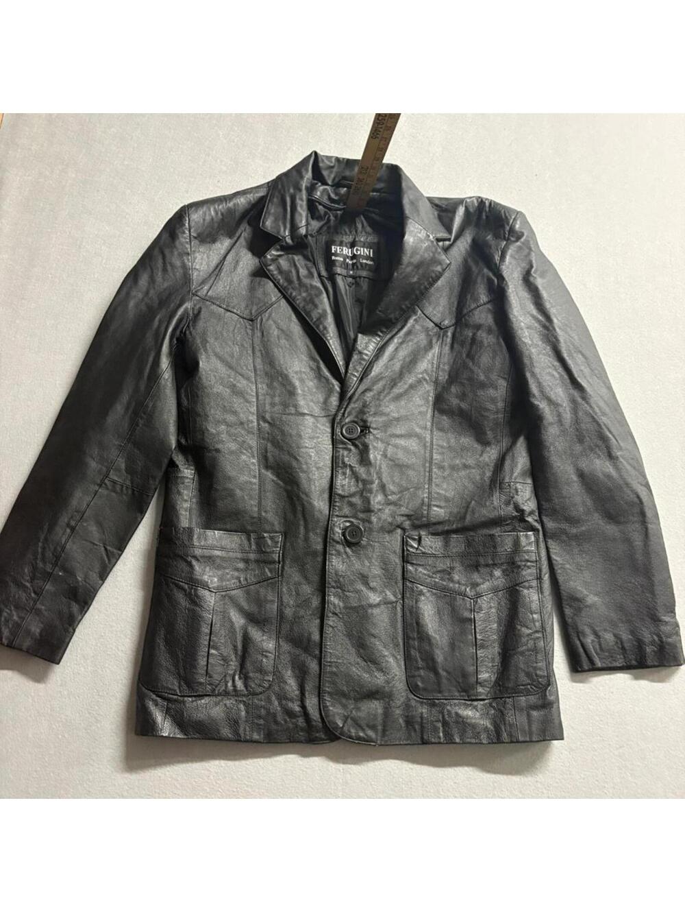 Ferugini Black Leather Blazer Jacket Womens Medium Vintage Western Two Button